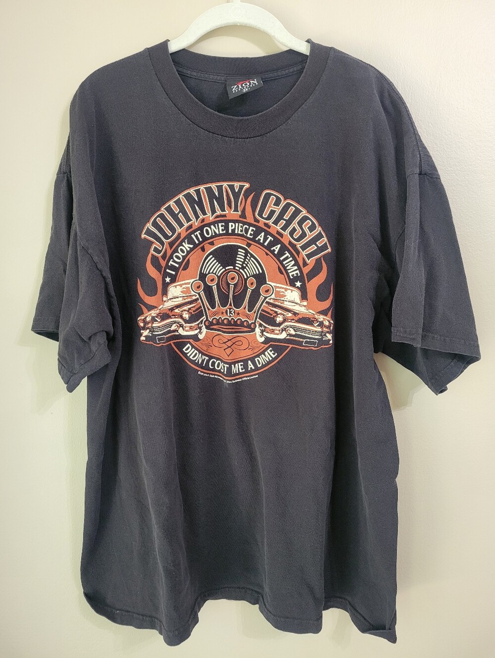 Vintage Zion Rootswear Johnny Cash T-Shirt - Black with Orange Graphic Size 2XL